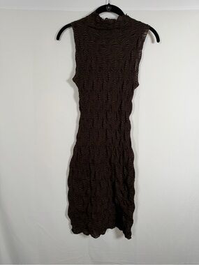 Na-Kd Sleeveless Brown Textured High Neck Mini Dress